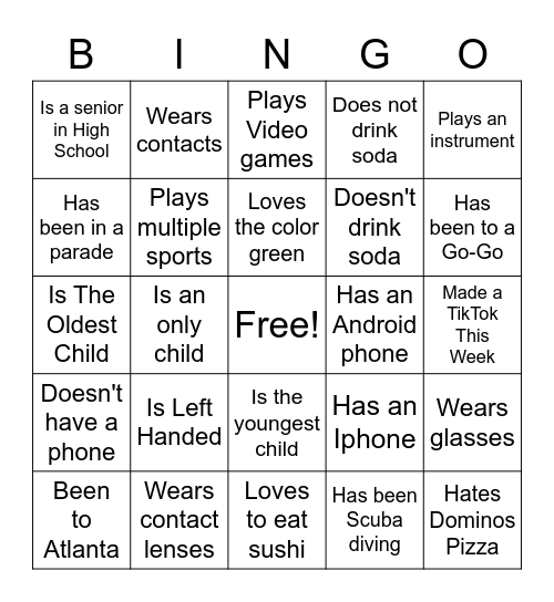 Life Teen Bingo Card