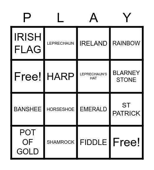 St Patrick's Day Bingo Card