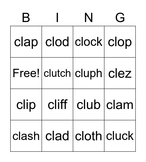 Beginning Blends CL Bingo Card