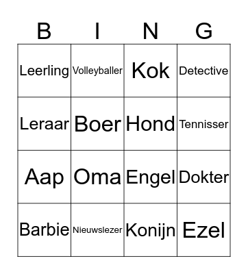 Personage Bingo Card