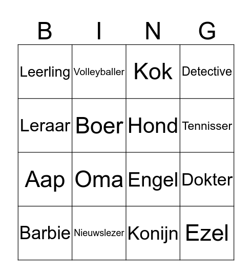 Personage Bingo Card