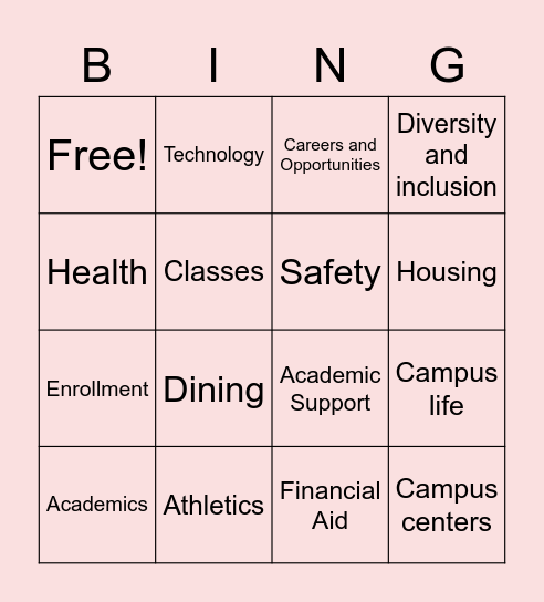 Campus Resources Bingo Card