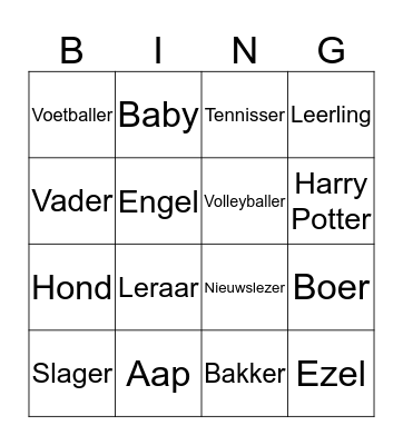 Personage Bingo Card