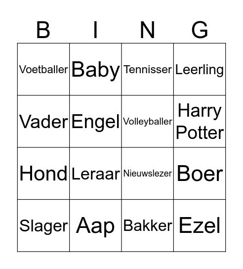 Personage Bingo Card
