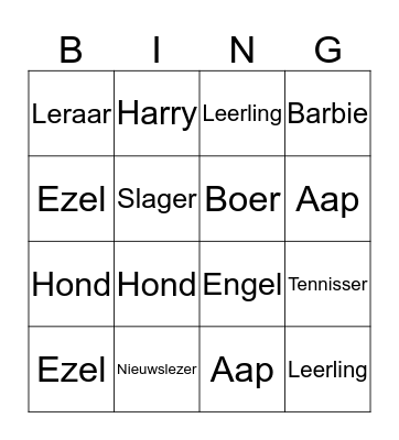 Personage Bingo Card