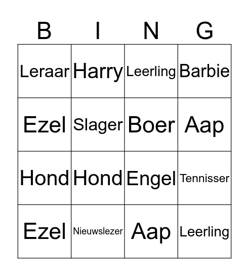 Personage Bingo Card
