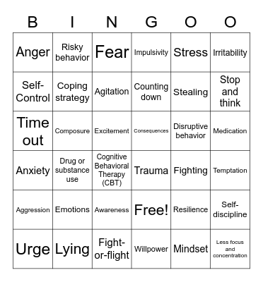 Impulse Control Bingo Card