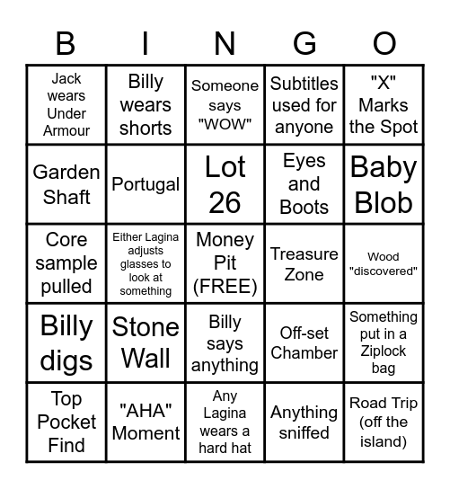 Curse of Oak Island Bingo Card