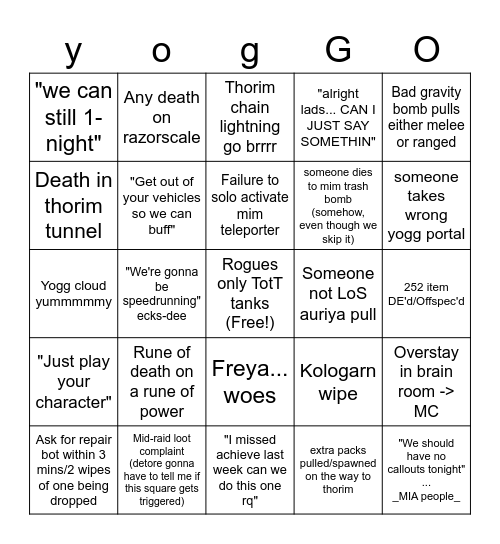 ulduar bingo Card