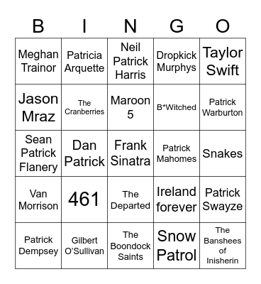 St. Patrick's Day Bingo Card