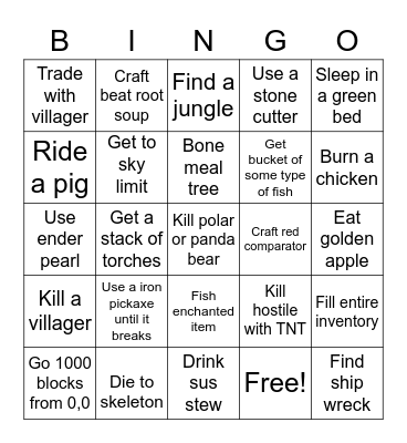 Minecraft Easy Bingo Card