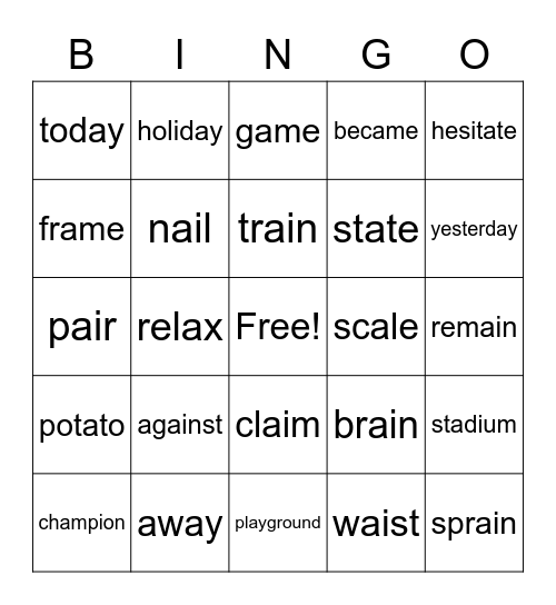 Class 4 - Spelling Words: Long A Bingo Card