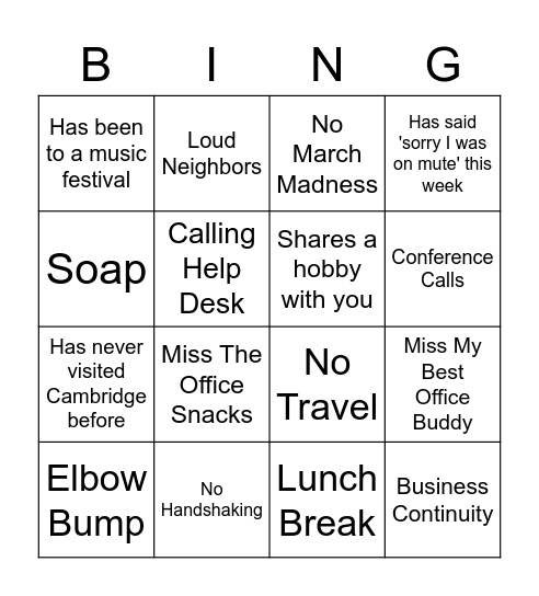 Bingo - Find someone who Bingo Card