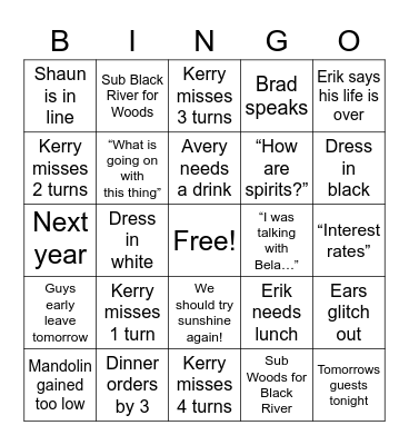 Tour 2023 Bingo Card