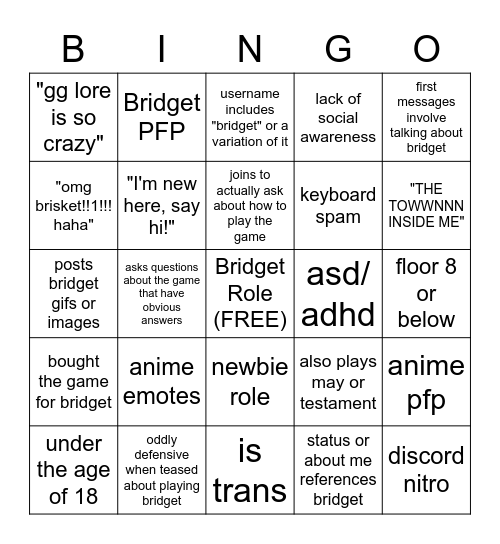 the bingo inside me Bingo Card