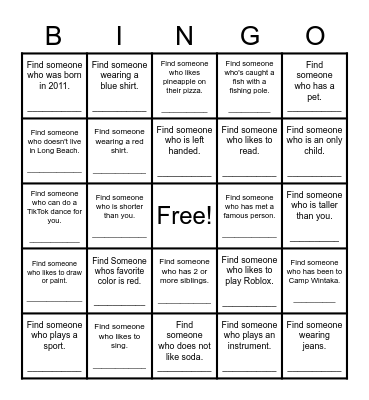 Find Someone Who Bingo Card