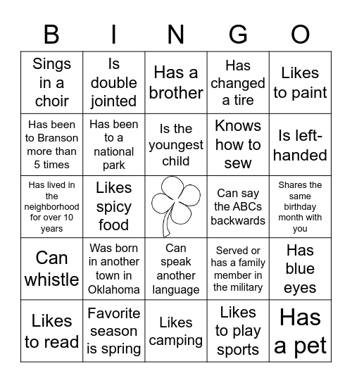 Neighborhood Bingo! Bingo Card