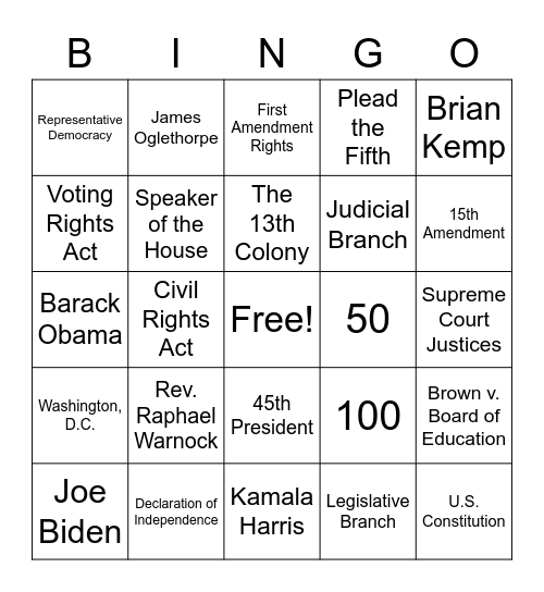 Government Match Up Bingo Card