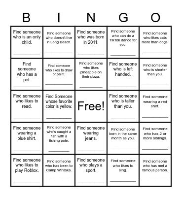 Find Someone Who Bingo Card
