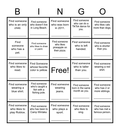 Find Someone Who Bingo Card