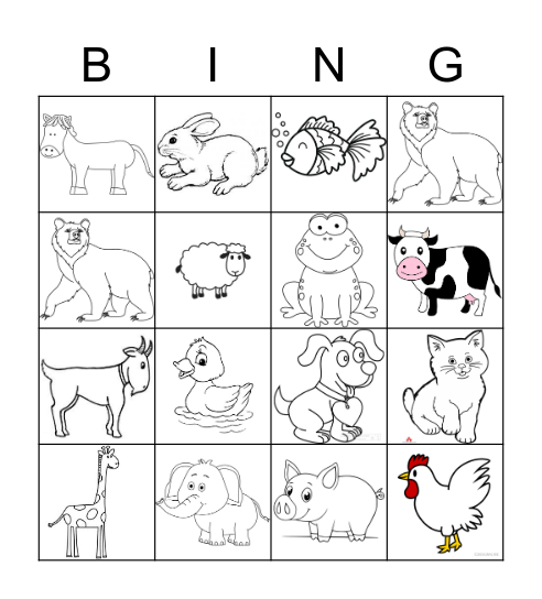 Animals Bingo Card
