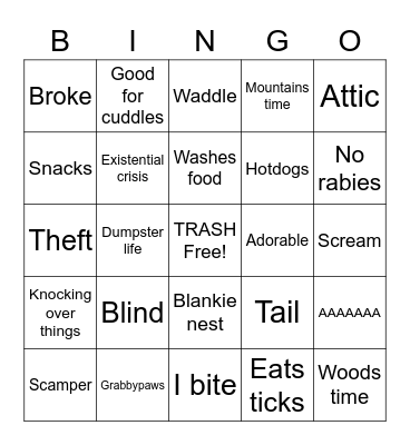 Dumpster Pal Bingo Card