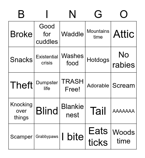 Dumpster Pal Bingo Card