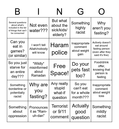 Ramadan Bingo! Bingo Card