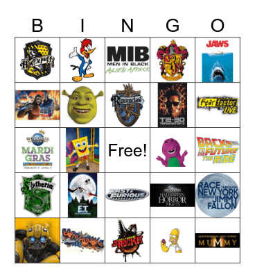 Universal Studios Attractions Bingo Card
