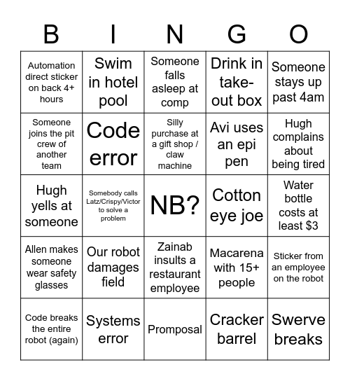 Lawrenceville Competition Bingo Card