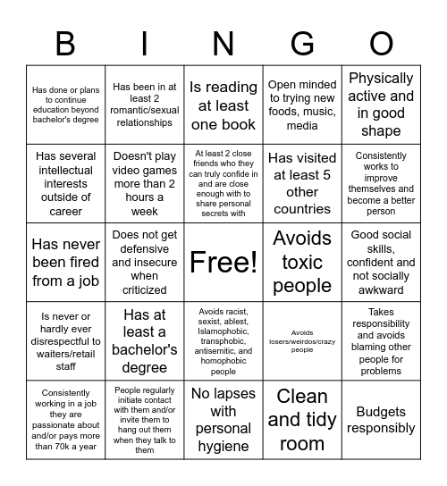 Respectable member of society bingo Card