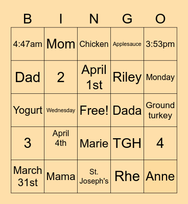 Sweet Peach Bingo Card