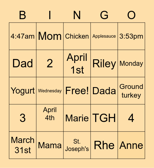 Sweet Peach Bingo Card