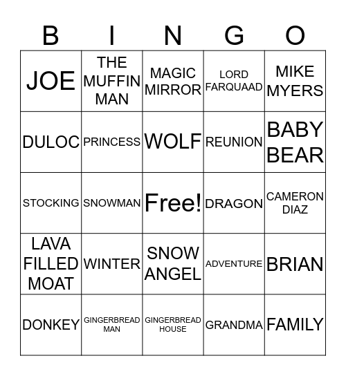 SHREK/MADEA BINGO Card