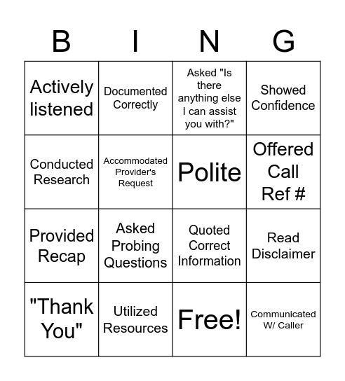LC Boot Camp Bingo- Model Traits Bingo Card