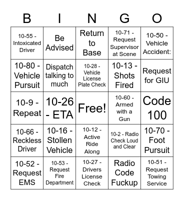 MCRP Police Radio Bingo Card
