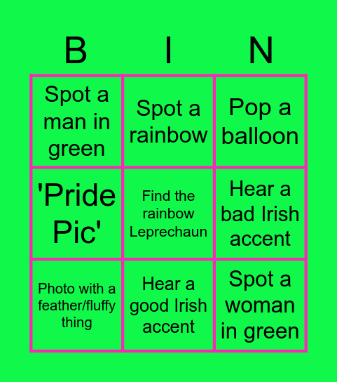 It's St. Patty's/Pride Bingo Card