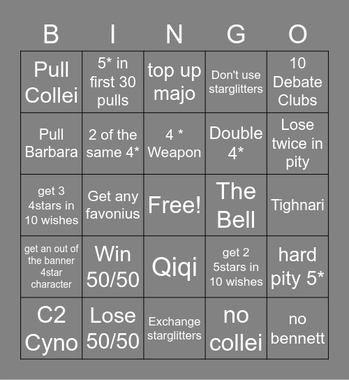 Cyno Pulls Bingo Card