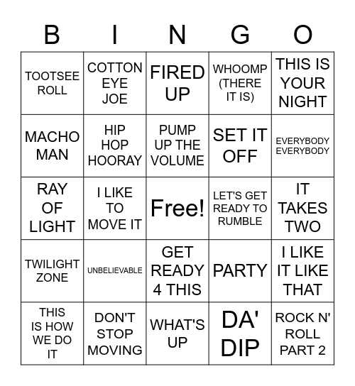 JOCK JAMS Bingo Card