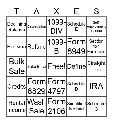 Intuit Tax Online Bingo Card
