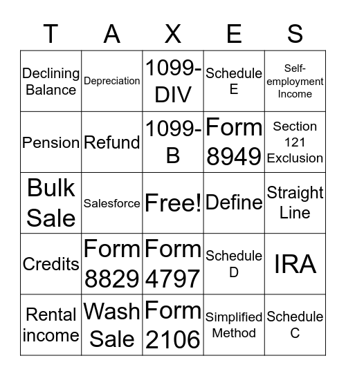 Intuit Tax Online Bingo Card