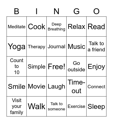 Stress Management Bingo Card