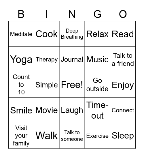 Stress Management Bingo Card