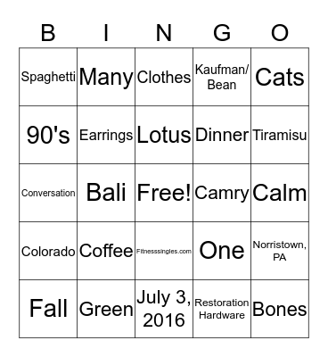 Laura's Bridal Shower Bingo Card