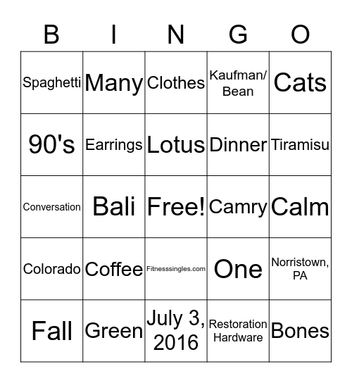 Laura's Bridal Shower Bingo Card