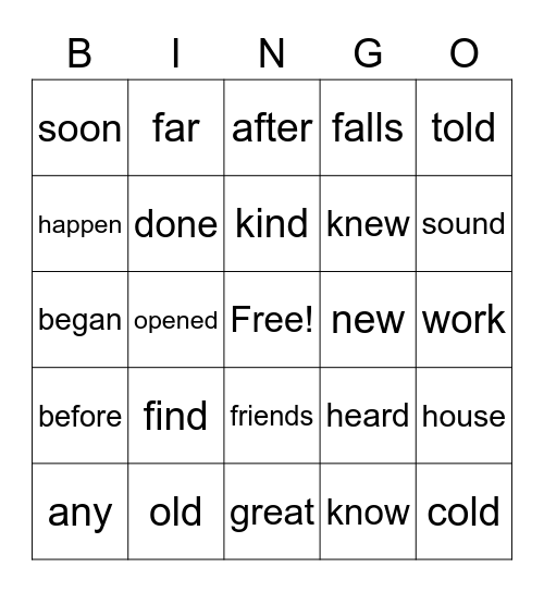High Frequency Words Unit 4 Bingo Card