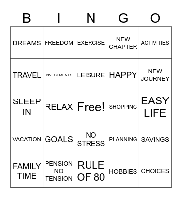 Daniella's Retirement Bingo Card