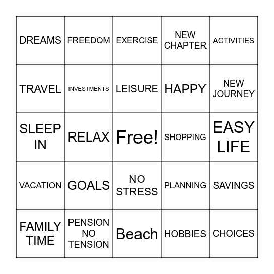 Retirement Bingo Card
