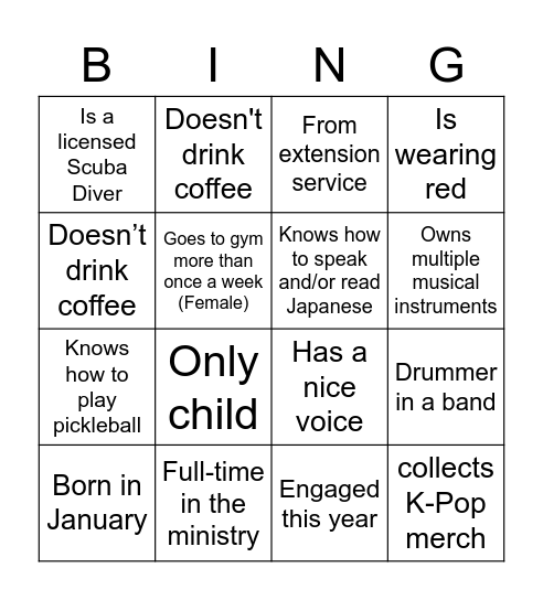Human Bingo Card