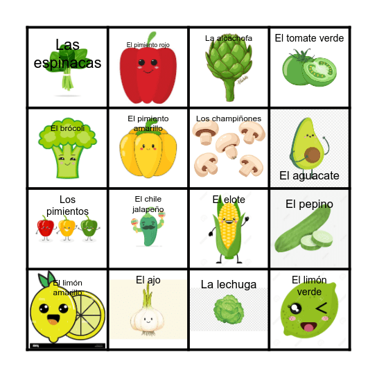 Verduras Kallpachay Bingo Card